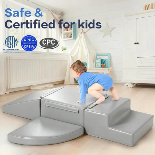 Miniatura 3 de Sumbababy Bloques de Escalada de Espuma para Niños Pequeños: 4 Piezas de Juguetes de Juego Suave - Escalador de Cuero PU Impermeable - Conjunto