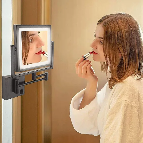 Miniatura 3 de FIDEMM Espejo de maquillaje recargable para montaje en pared, espejo de maquillaje iluminado con luces y aumento, 8 pulgadas, doble cara, 360