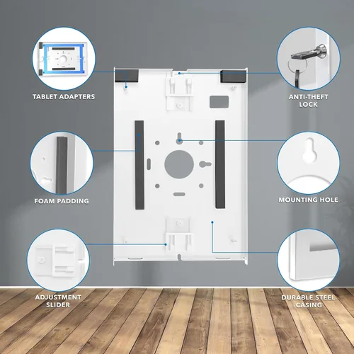 Miniatura 5 de Mount-It! Soporte de pared antirrobo para tablet, soporte de perfil bajo con candado de acero seguro, soporte de tablet con candado para iPad Blanco