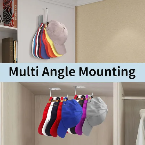 Miniatura 2 de Percheros para gorras de béisbol, paquete de 2 ganchos adhesivos de acero inoxidable para colgar sombreros para pared, organizador de ganchos