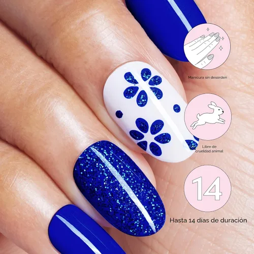 Miniatura 4 de Dashing Diva Flor Azul - Tiras de uñas de gel brillantes, sin rayos UV, resistentes al astillado, de larga duración, juego de manicura de 3 piezas