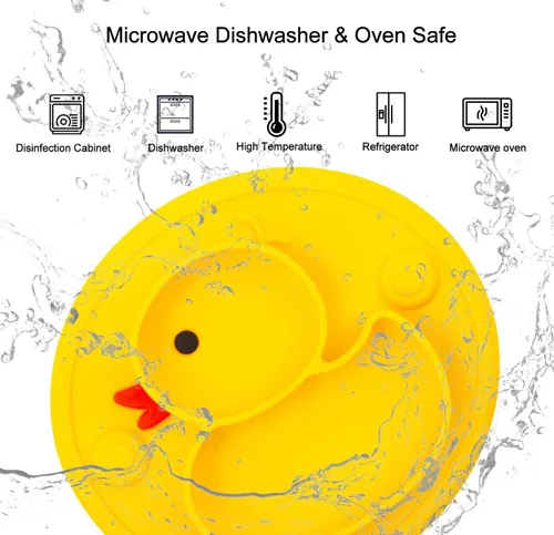 Miniatura 5 de Linowos Platos de silicona divididos para niños pequeños, placas de succión antideslizantes portátiles para niños, bebés y niños, sin BPA, plato