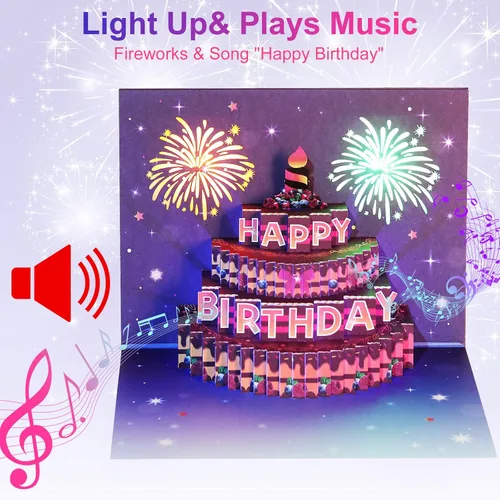 Miniatura 3 de Yinqing Tarjetas de cumpleaños número 11, tarjeta de felicitación de pastel de cumpleaños con luz y música, tarjeta de felicitación de regalo