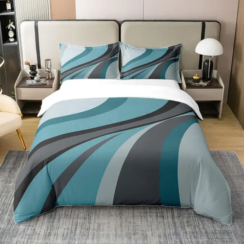 Miniatura 8 de Erosebridal Juego de ropa de cama geométrica de 100 % algodón, tamaño individual, funda de edredón de remolinos rojos, blancos y grises, funda