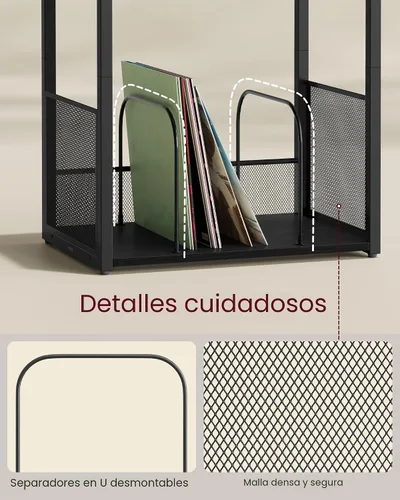 Miniatura 5 de VASAGLE Soporte para tocadiscos, mesa auxiliar de 3 niveles, almacenamiento de discos de vinilo hasta 100 álbumes, mesa auxiliar para sala de estar