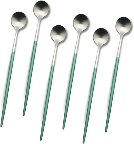 Miniatura 20 de JASHII Matte Modern - Juego de cubiertos de acero inoxidable 304 con mango redondo verde, juego completo de lujo que incluye cuchillo