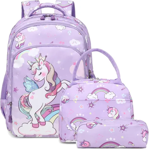 Miniatura 26 de Juego de mochila para niñas y adolescentes, mochila escolar para niños con bolsa para el almuerzo, estuche para lápices, mochilas escolares