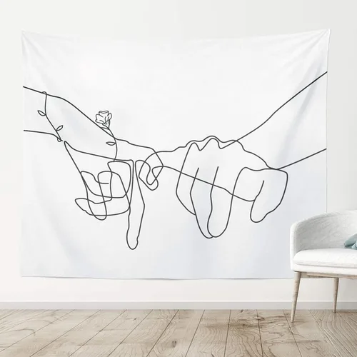 Miniatura 8 de Manicer Tapiz de promesa Pinky en blanco y negro, arte de pared de Jurar amor, línea de arte tomados de la mano, decoración de pared abstracta