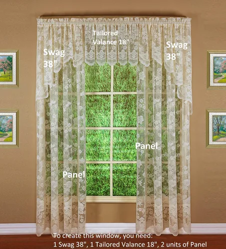Miniatura 6 de Today's Curtain Cenefa de cortina de encaje floral con diseño de enredadera, 18", Marfil, 60 ancho x 18 largo
