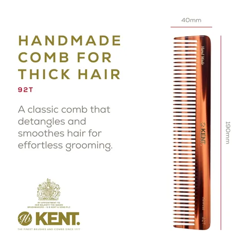 Miniatura 2 de Kent 92T Tortoise - Peines desenredantes de dientes anchos para hombres y mujeres, peine para cabello rizado y ondulado y húmedo o seco, peine