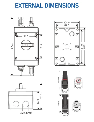 DIHOOL Interruptor de desconexión solar de 32 amperios DC1200V aislador con carcasa impermeable IP66 para paneles solares, baterías, vehículos