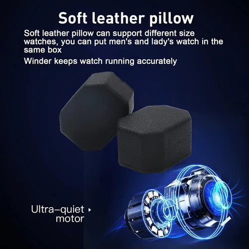 Miniatura 5 de Watch Winder, 6 Watch Winder Box with 7 Extra Storage, Black Wooden Shell, Watch Winder Display Case with Quiet Motor and Flexible Watch Pillows