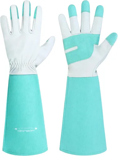 HANDLANDY Guantes largos de jardinería para hombres y mujeres, a prueba de espinas, guantes de poda de rosas, guanteletes de cuero, guantes de