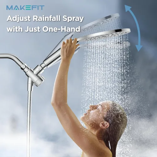 Miniatura 2 de MakeFit Combo de cabezales de ducha con doble filtro, cabezal de ducha de lluvia de alta presión con rociador de mano con lavado a presión Cromo