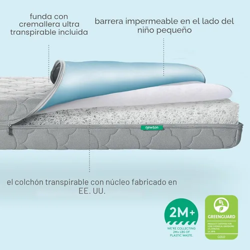 Miniatura 5 de Newton Baby Colchón impermeable para cuna y cama para niños pequeños, ultra transpirable, probado para reducir el riesgo de asfixia, núcleo y Gris