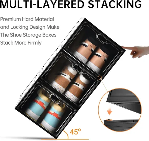 Miniatura 3 de INSTY Paquete de 12 cajas grandes de almacenamiento de zapatos, organizador de almacenamiento de zapatos transparente con puerta magnética