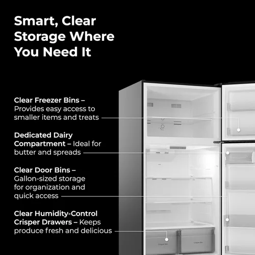 Miniatura 6 de Kenmore Refrigerador de montaje superior de 33" con congelador - Estanterías ajustables, cajones con control de humedad, máquina de hielo opcional