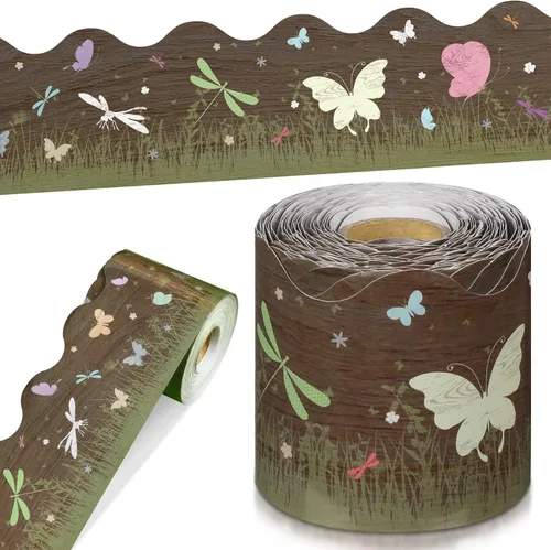 Miniatura 15 de Panelee Borde de Caja de Regalo de Navidad de 68.9 Pies Borde de Tablón de Anuncios Mariposas Flores Abeja Espacio Inspiracional Decoración Linda