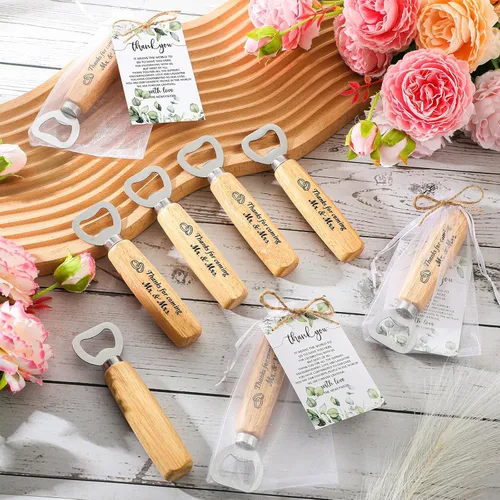 Miniatura 5 de Dandat Juego de 50 recuerdos de boda: abrebotellas, tarjetas de agradecimiento, bolsas de organza y cordel de yute para recuerdos de fiesta