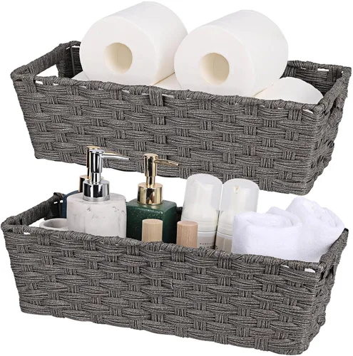 Miniatura 9 de Onlytak Cestas de almacenamiento de mimbre, cestas para estantes, papel higiénico, cestas de almacenamiento tejidas para organizar, marrón, 12 x 12