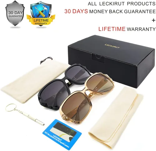 Miniatura 6 de LECKIRUT - Lentes de sol de gran tamaño para mujer lentes de sol clásicos y a la moda con protección UV polarizada