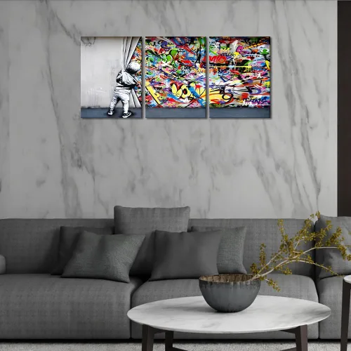 Miniatura 5 de 3 Piezas de Arte de Pared Banksy en Lienzo, Póster de Graffiti, Decoración de Pared con Citas Inspiradoras, Nunca Te Rindas, Obras de Arte para Sala