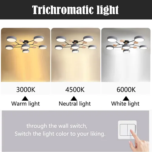 Miniatura 6 de Lámpara de techo LED regulable, 6 luces de techo modernas de 32 pulgadas, lámpara de techo de madera de 48 W para sala de estar, dormitorio, cocina