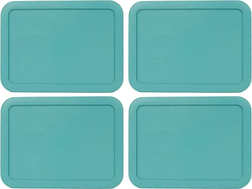 Pyrex 7210-PC - Tapa rectangular de plástico para almacenamiento de alimentos de 3 tazas, color turquesa, hecha en EE. UU. - Paquete de 4