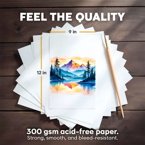 Miniatura 2 de Bloc de papel de acuarela de 64 hojas, 9 x 12 pulgadas, papel de color de agua, 140 libras/10.58 oz/m², 100% pulpa de algodón, suministros de arte