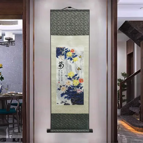 Miniatura 8 de AtfArt Decoración asiática de pared, hermosa pintura de pergamino de seda, 4 flores de hombre justo, orquídea ciruela, bambú, crisantemo, decoración