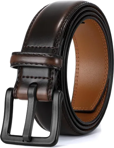 Miniatura 13 de XZQTIVE Cinturón de cuero hipoalergénico sin metal para hombre, cinturón de cuero para jeans y vestido, sin níquel, con hebilla negra