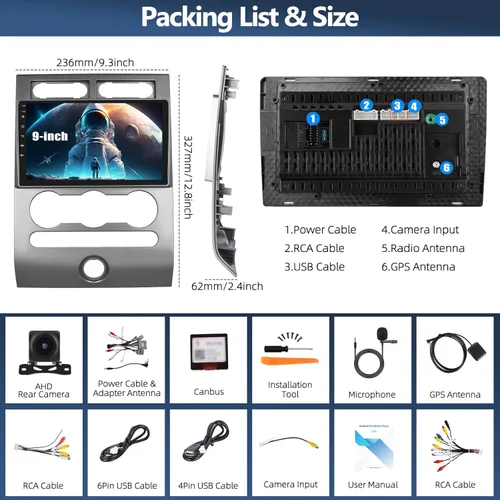 Miniatura 7 de 4G+64G Radio de coche estéreo para Ford Expedition 2007-2014 con CarPlay inalámbrico Android Auto 9 "Pantalla táctil Radio Android 13 Estéreo