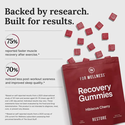 Miniatura 5 de For Wellness Recovery Gummies Restore Suplementos de energía de cereza ácida con electrolitos para el dolor muscular, rendimiento y recuperación