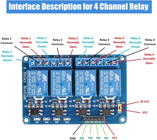 Miniatura 5 de Módulo de relé de 4 canales DC de 5 V compatible con Arduino R3 MEGA Raspberry Pi con optoacoplador placa de expansión de alto y bajo nivel Módulo