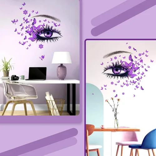 Miniatura 4 de Hermosas calcomanías de pared de ojos de pestañas voladoras calcomanías de mariposa voladora decoración de corazón de niña calcomanías de mariposas