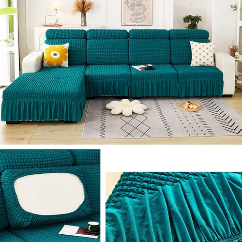 Miniatura 14 de Fundas elásticas para cojín en forma de L, funda de sofá modular de 1/2/3/4 asientos, con falda, sillón, sofá biplaza, protector de muebles
