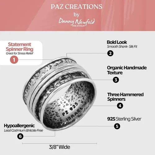 Miniatura 3 de Paz Creations - Anillos giratorios de plata de ley, anillos giratorios bohemios, anillo de meditación hecho a mano