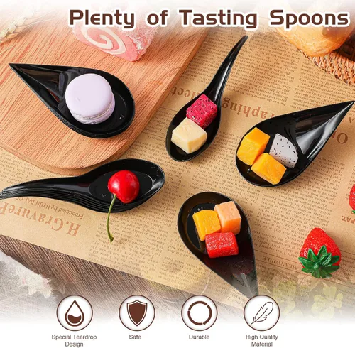 Miniatura 3 de Tessco - 400 mini cucharas de plástico para aperitivos de 4 pulgadas, platos desechables de degustación, cucharas de sopa asiática para salsas