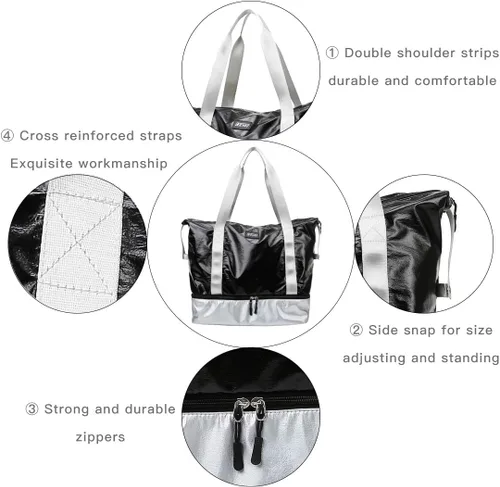 Miniatura 3 de fancyfree Bolsa de doble capa, bolsa de viaje grande con compartimento inferior para zapatos, bolsa de lona ideal para mujeres y hombres