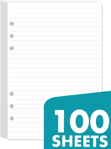 Miniatura 2 de Papel rayado A5 con 6 agujeros perforados, 100 hojas (200 páginas), compatible con organizador Filofax A5, 3.53 oz/m², color blanco