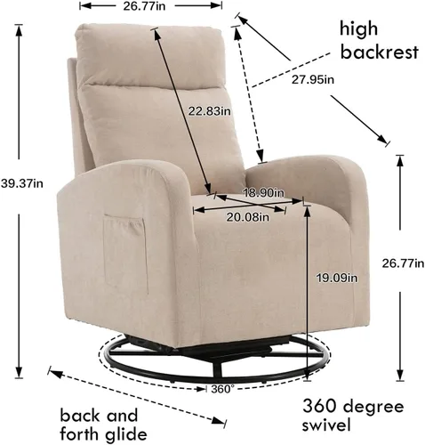Miniatura 2 de LUCKHAO Mecedora giratoria, sillón giratorio para guardería, tapizado de tela de tilo, mecedoras modernas para guardería, dormitorio, sala de estar