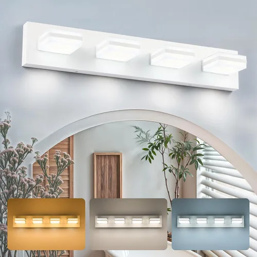 Miniatura 13 de VONLUCE Lámpara de tocador de baño, 3 luces LED modernas de tocador, luz de baño ajustable 3CCT con función de memoria, pantallas giratorias