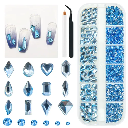Miniatura 11 de Qiipii 2052 piezas de diamantes de imitación amatista púrpura para uñas, diamantes de imitación de vidrio de color lila claro para uñas, 72 formas