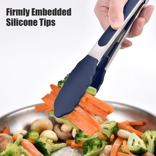 Miniatura 6 de Doosu Pinzas de cocina para cocinar: juego de pinzas para alimentos resistentes al calor de 600 °F con puntas de silicona antiarañazos, pinza
