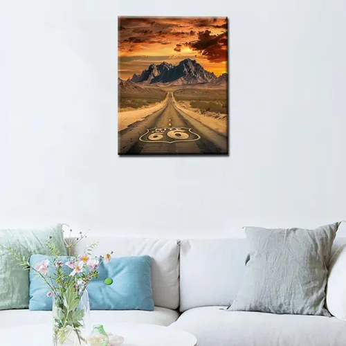 Miniatura 2 de America Route 66 - Pintura de montaña al atardecer por números, 16 x 20 pulgadas, lienzo de paisaje de EE. UU., pintura acrílica al óleo para niños