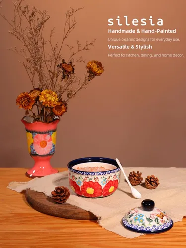 Miniatura 5 de silesia Azucarero hecho a mano con tapa y cuchara, tarro de azúcar de cerámica pintado a mano de 10 onzas para cocina en caja de regalo, decoración