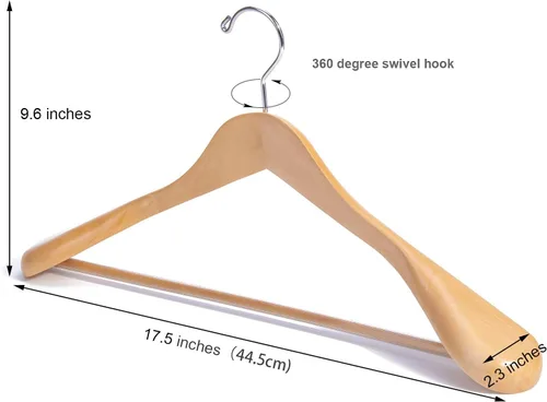 Miniatura 2 de Nature Smile Perchas de madera natural de lujo para trajes, paquete de 6, perchas de madera para abrigos, perchas para camisas y chaquetas, acabado
