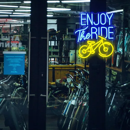 Miniatura 6 de Letrero de neón con texto en inglés "Enjoy The Ride", letrero de neón para gimnasio, luz de neón motivacional, para hacer ejercicio, bicicleta