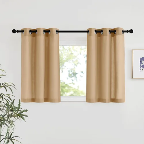 Miniatura 118 de NICETOWN Cortinas de lino natural con textura de lino para dormitorio, mezcla de lino rústica con ojales en la parte superior, semitransparentes