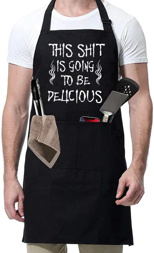 Miniatura 11 de Rosoz Delantales divertidos para barbacoa negros ajustables para cocina, chef, delantales para hombres.., Talla única